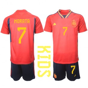 Spanien Alvaro Morata #7 kläder Barn VM 2022 Hemmatröja Kortärmad (+ korta byxor)